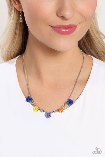 [092-N-SV] Delicate Flower Necklace Multi Color Blooms on Dainty Silver Chain - Strike a ROSE