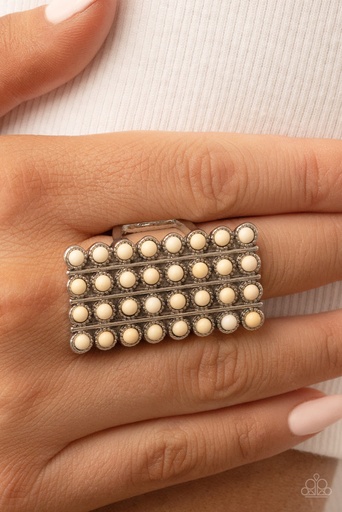 [569-R] Knuckle White Stone Ring with Adjustable Silver Ring Band - Pack Your SADDLEBAGS