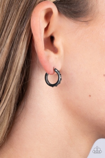 [542-E-BK] Tiny Hoop Earrings in Gunmetal with Crystals - Gallant Glitz