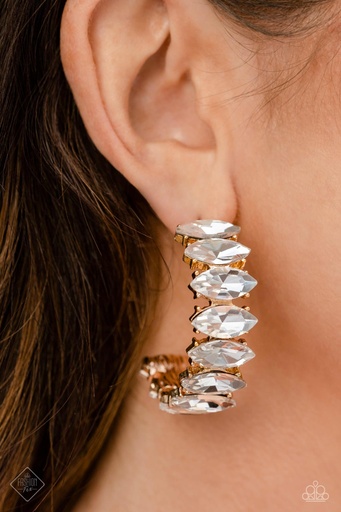 [444-E] Statement Crystal Hoop Earrings in Gold - Priceless Pairing