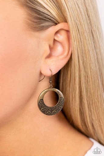 [332-E-BR] Brass Dangle Earrings with Vine Swirl Design - Secret Vineyards
