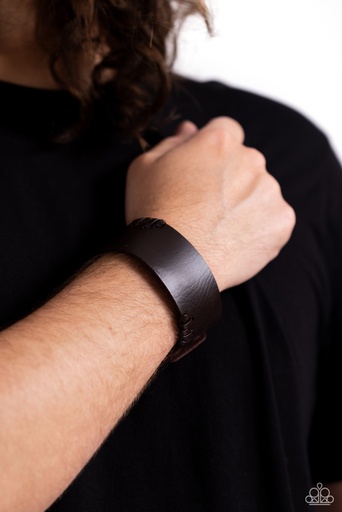 [332-B] Leather Urban Bracelet Wrap in Brown with Adjustable Snap Closure - Leather Jacket Approved