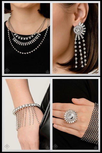 [564-MM] Layered Crystal Jewelry Set in Silver - Fashion Fix - Stardust Twinkle