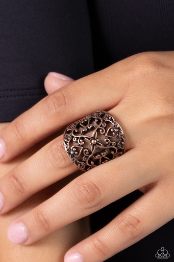 [546] Inspirational Floral Stretch Ring in Copper with Adjustable Ring Band - Transfixed Treasure