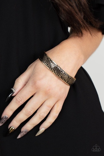 [563-B] Tribal Cuff Bracelet in Gold and Black Accents - Relic Raider
