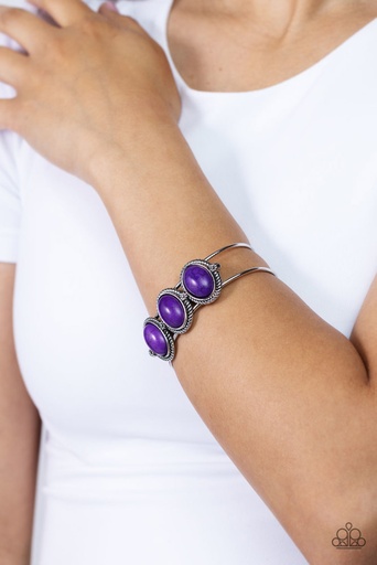 [554-B] Purple Stone Bracelet Cuff on Silver Frame - Badlands Backdrop