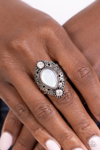 [573] Open and White Crystal Stretch Ring in Silver Adjustable Ring Band - Mystical Mania
