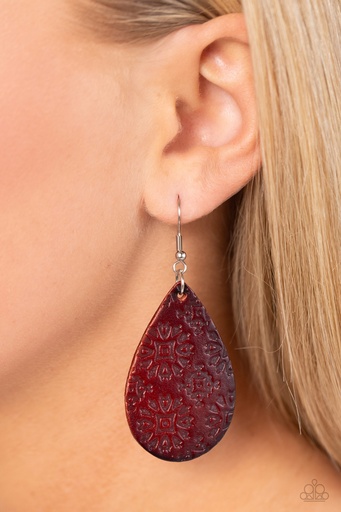 [577-E-B] Brown Leather Earrings Distressed Lightweight Dangle - ​Stylishly Subtropical