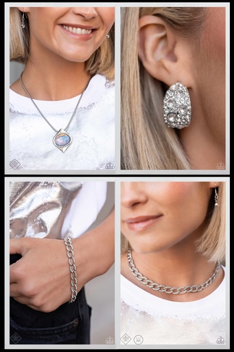 [580-MM] Chain Jewelry Set with White Crystals and Opalescent Gem - Fashion Fix - Fiercely Independent