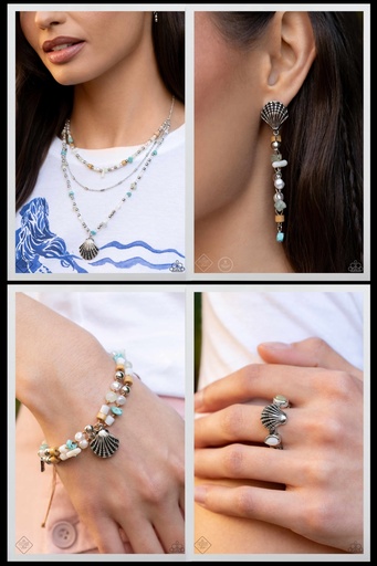 [580-SSF] Turquoise, Jade Layered Shell Jewelry Set with Baroque Pearls and Seed Beads - Fashion Fix - Coastline