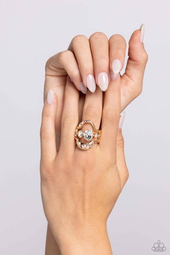 [582-R] Stretch Ring with Iridescent and White Crystals on Gold Adjustable Ring Band Stretchy Jewelry - Shopaholic Statement