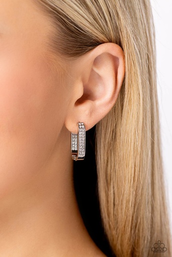 [582-E-SV] Small Closed Hoop Earrings with Crystals in Silver Frame - Sinuous Silhouettes